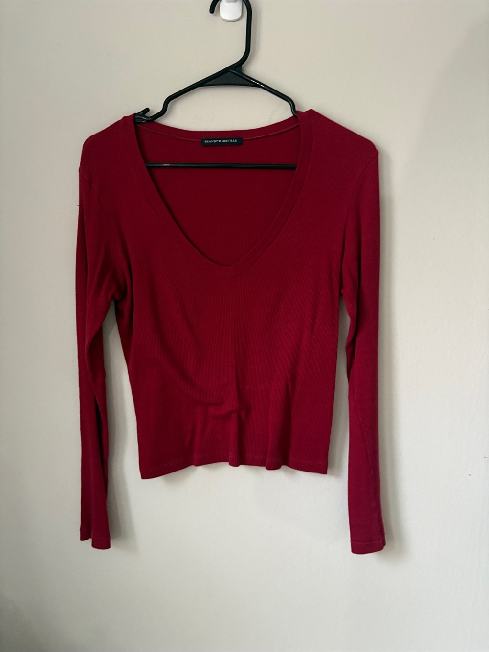 Brandy Melville Deep Red V-Neck Long Sleeve Top